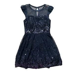 Mesh Mini Sequin Delia’s Short sleeve Navy Dress